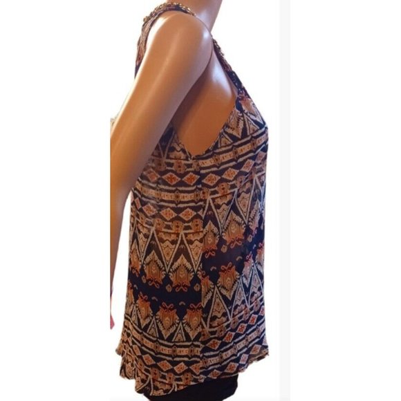 LOVE SONG WOMEN'S TOP-Fringe Multicolor Halter Gold Chain Geometric- Large - Picture 3 of 10